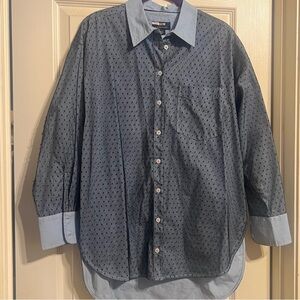 Anthropologie Maeve Bennet Button Down Shirt Blue Polka Dot Tulle Overlay Size S